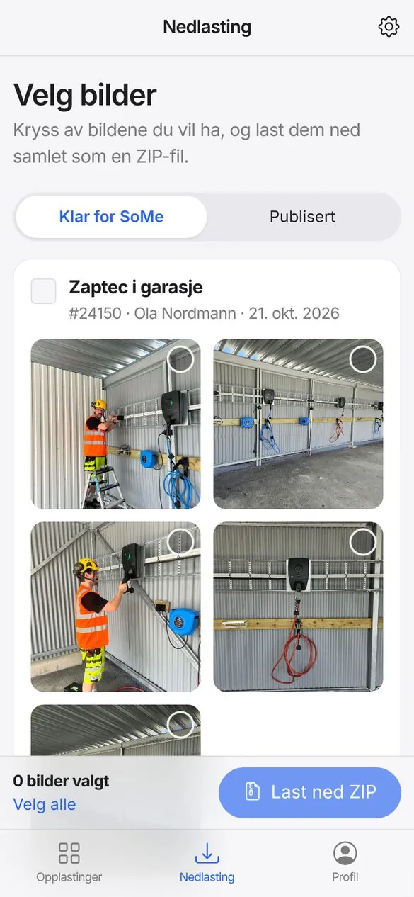 Velg og last ned bilder i Knipso